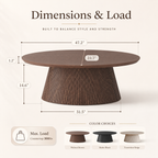 Wetalus 47.2" Mid Century Modern Oval Coffee Table with Faux Stone Veneer, Fluted Base,Walnut