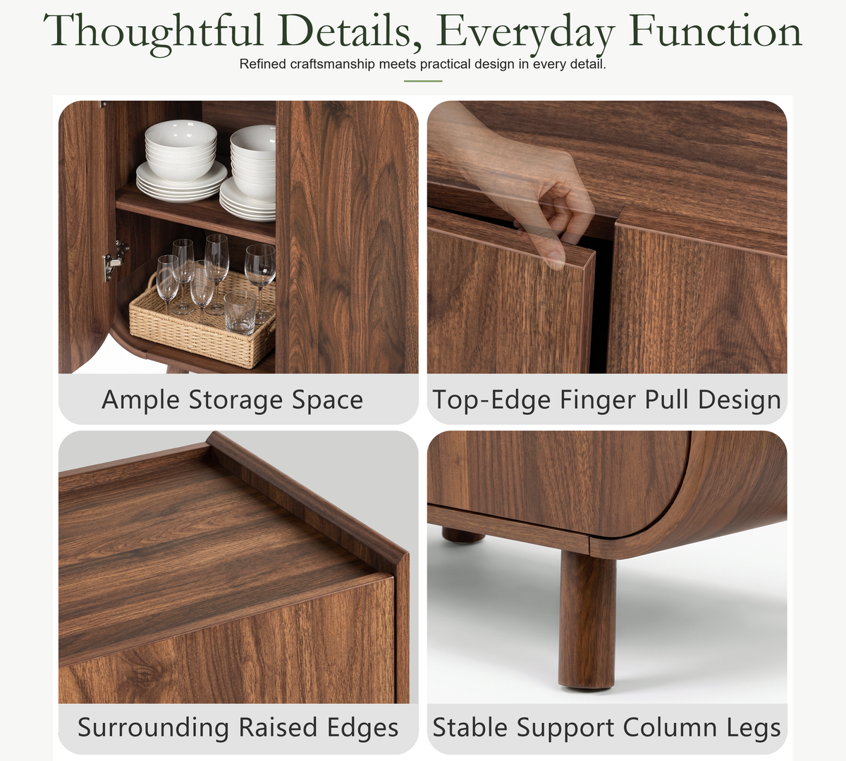 Wetalus Sideboard Buffet Cabinet Mid Century Modern U-Shape Design Adjustable Shelves Wood Grain Finish Walnut 1-Count 32.2 Inch Width