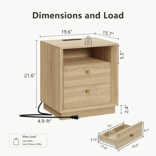 Mid-Century Modern White Oak Nightstand with Beveled