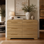 Wetalus 47.2" Mid Century Modern 6 Drawer Dresser, Curved side,Oak