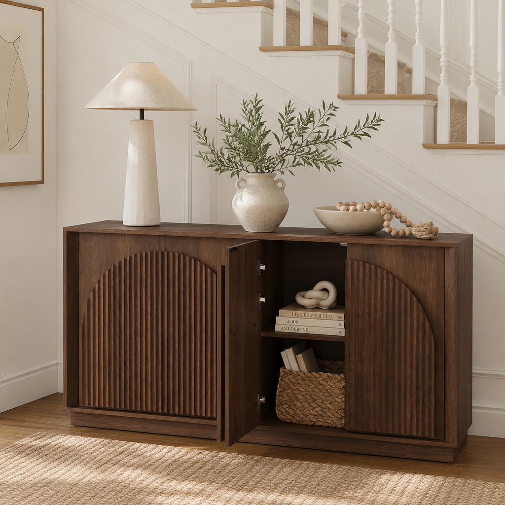 Wetalus 65.3" Mid-Century Modern Fluted Sideboard Buffet Cabinet with Storage,Walnut