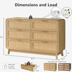 Oak Rattan 6 Drawer dresser –Boho chic dresser