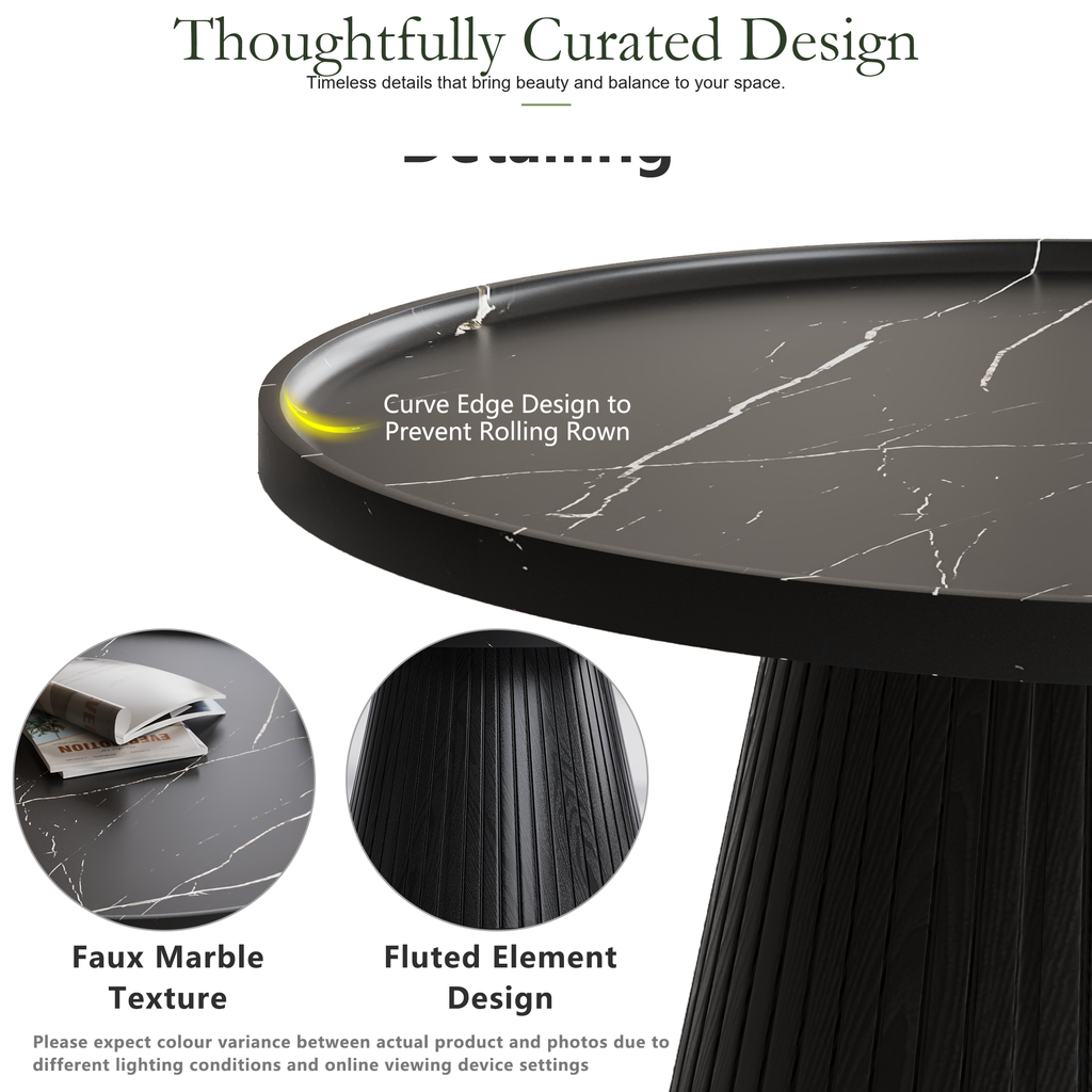 Wetalus Mid Century Modern Nesting Coffee Table Set of 2, Fluted Round,Black