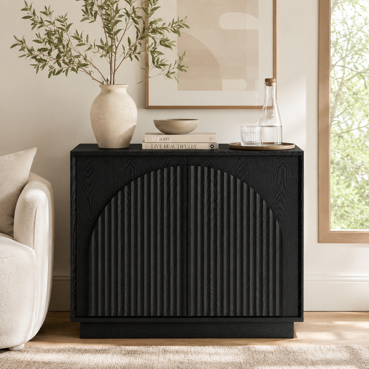 Wetalus Mid-Century Modern Fluted Sideboard Buffet Cabinet, Black