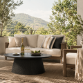 Wetalus 47.2" Mid Century Modern Oval Coffee Table with Faux Stone Veneer, Fluted Base,Black