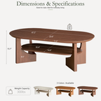 Wetalus 47" Mid Century Coffee Table Oval 2-Tier,Walnut