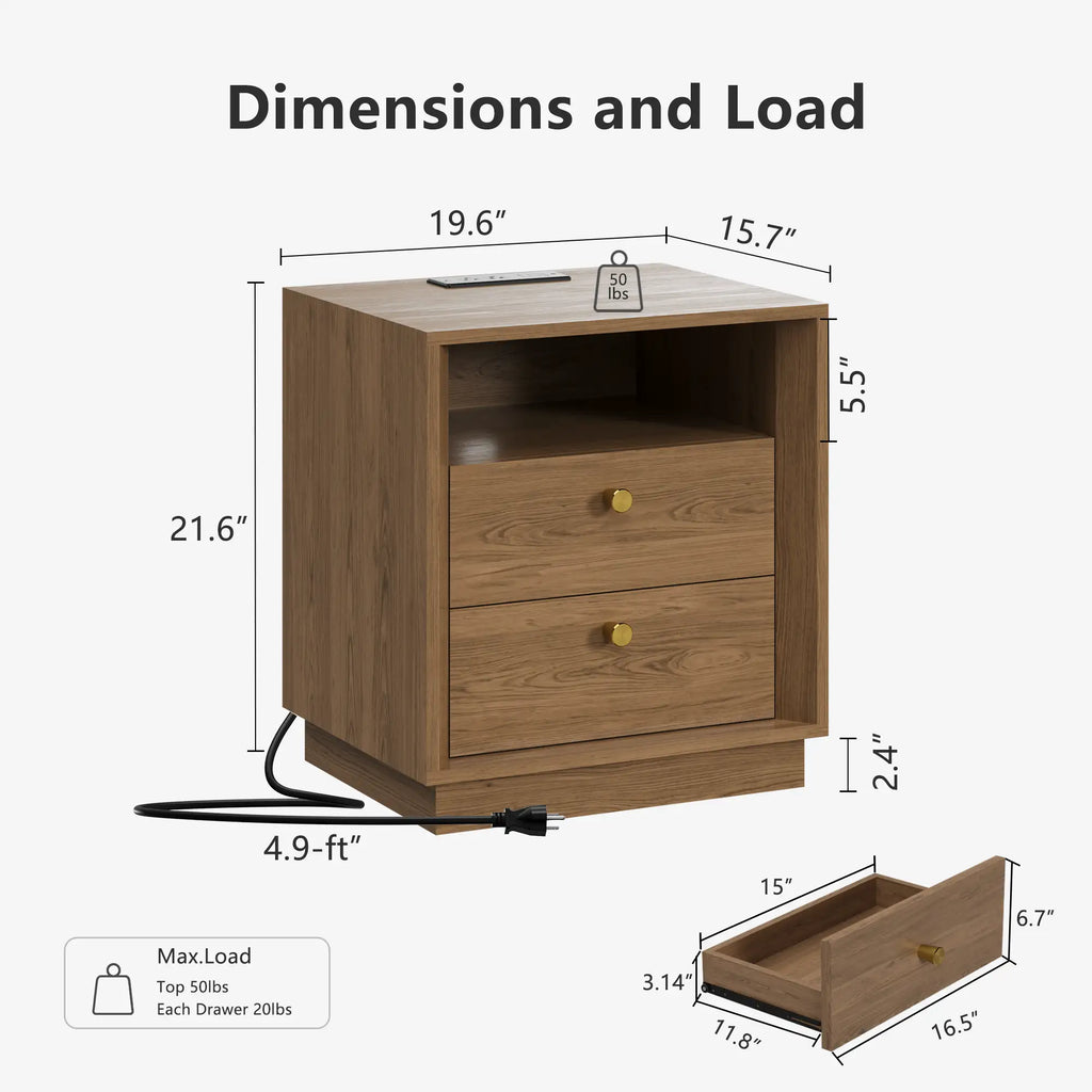 Mid-Century Modern Walnut Nightstand with Beveled Edges