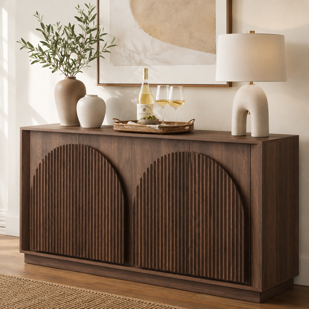 Wetalus 65.3" Mid-Century Modern Fluted Sideboard Buffet Cabinet with Storage,Walnut