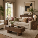 Wetalus Rectangle Coffee Table with Drawers, Faux Marble Top, Fluted Pedestal Base, Storage,Walnut
