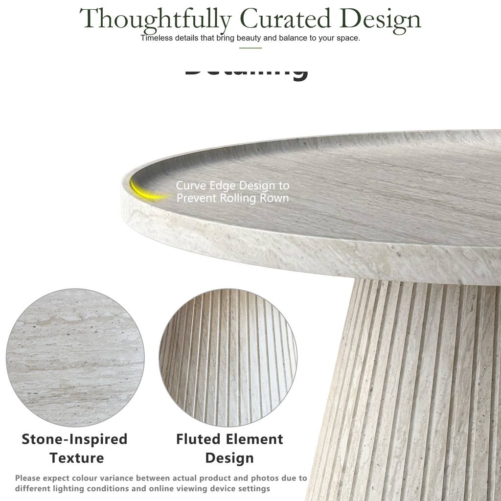 Wetalus Mid Century Modern Nesting Coffee Table Set of 2, Fluted Round,Stone
