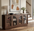 Wetalus 64.1" Sideboard Buffet Cabinet with Arched Glass Doors,1 Adjustable Divider, Walnut