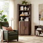 Wetalus 71" Corner Cabinet with Storage, Mid Century Modern, Arched Doors, Walnut
