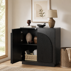Wetalus Mid-Century Modern Fluted Sideboard Buffet Cabinet, Black