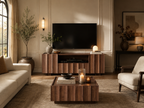 Wetalus 61" Mid Century Modern TV Stand, Adjustable Shelves, Wave Design, Walnut