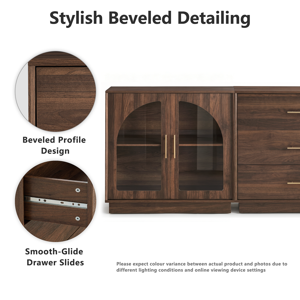 Wetalus 31.5" Sideboard Buffet Cabinet with Arched Glass Doors Set of 3,Walnut