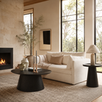 Wetalus 47.2" Mid Century Modern Oval Coffee Table with Faux Stone Veneer, Fluted Base,Black