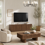 Wetalus Rectangle Coffee Table with Drawers, Faux Marble Top, Fluted Pedestal Base, Storage,Walnut