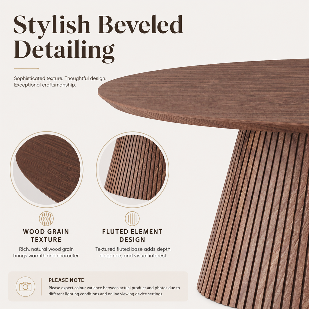 Wetalus 47.2" Mid Century Modern Oval Coffee Table with Faux Stone Veneer, Fluted Base,Walnut