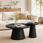 Wetalus Mid Century Modern Nesting Coffee Table Set of 2, Fluted Round,Black