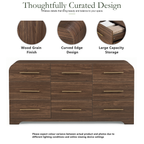 Wetalus 63" Mid Century Modern 9 Drawer Dresser, Curved side,Walnut