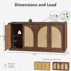 63" 4 Rattan Sideboard - Walnut Natural for Dining Room & Living Room