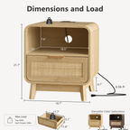 Oak  Rattan Nightstand – Boho Bedside Table with Drawer