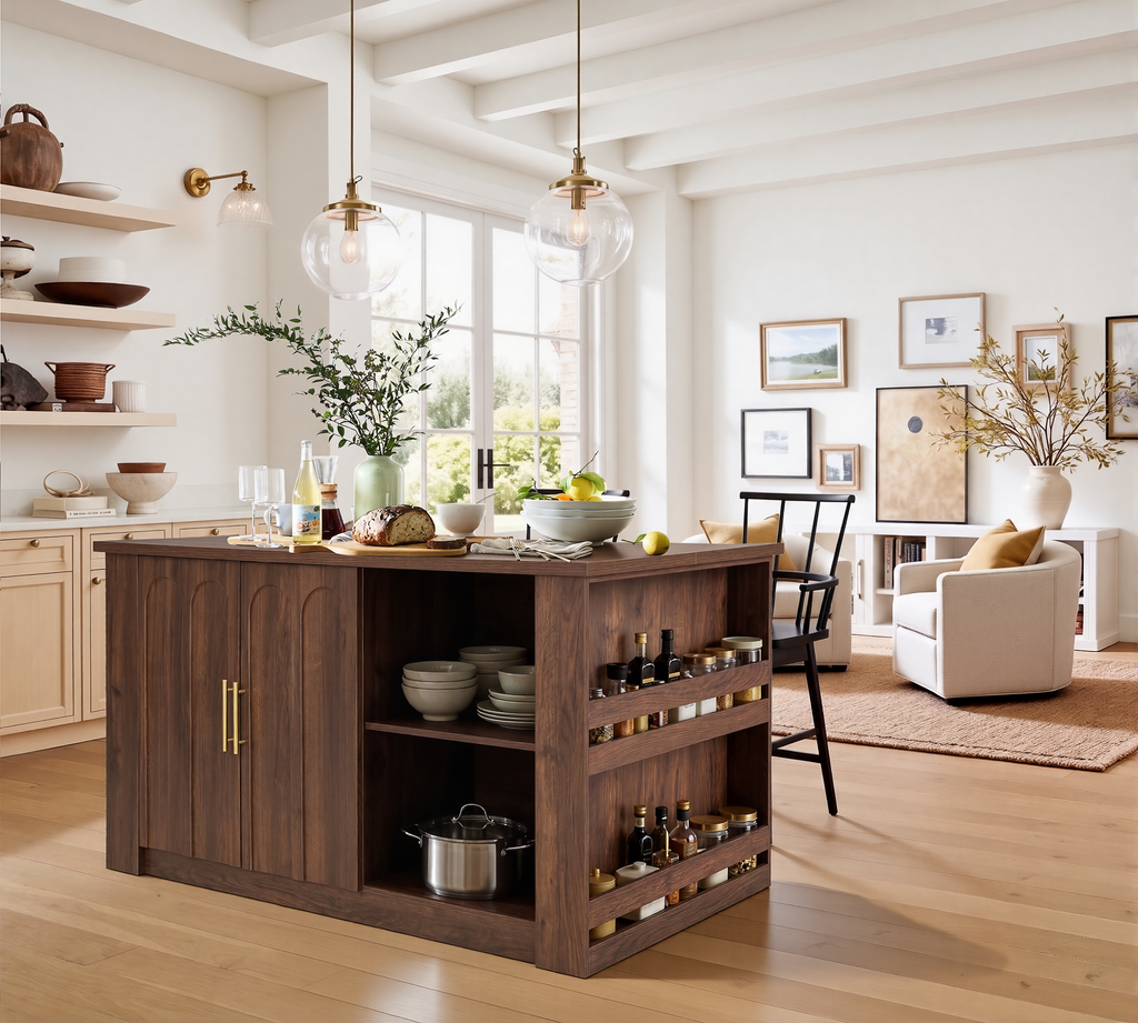 Wetalus 71"Kitchen with Hutch and Shelves, Walnut