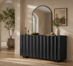 Wetalus 61.7"Mid Century Modern Sideboard Buffet Cabinet with Wave Design, Adjustable Shelves, Wood Grain Finish, Black