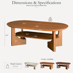 Wetalus 47" Mid Century Coffee Table Oval 2-Tier,Cherry