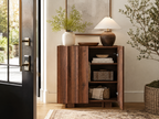 Wetalus 30.8"Mid Century Modern Sideboard Buffet Cabinet with Wave Design, Adjustable Shelves, Wood Grain Finish, Walnut