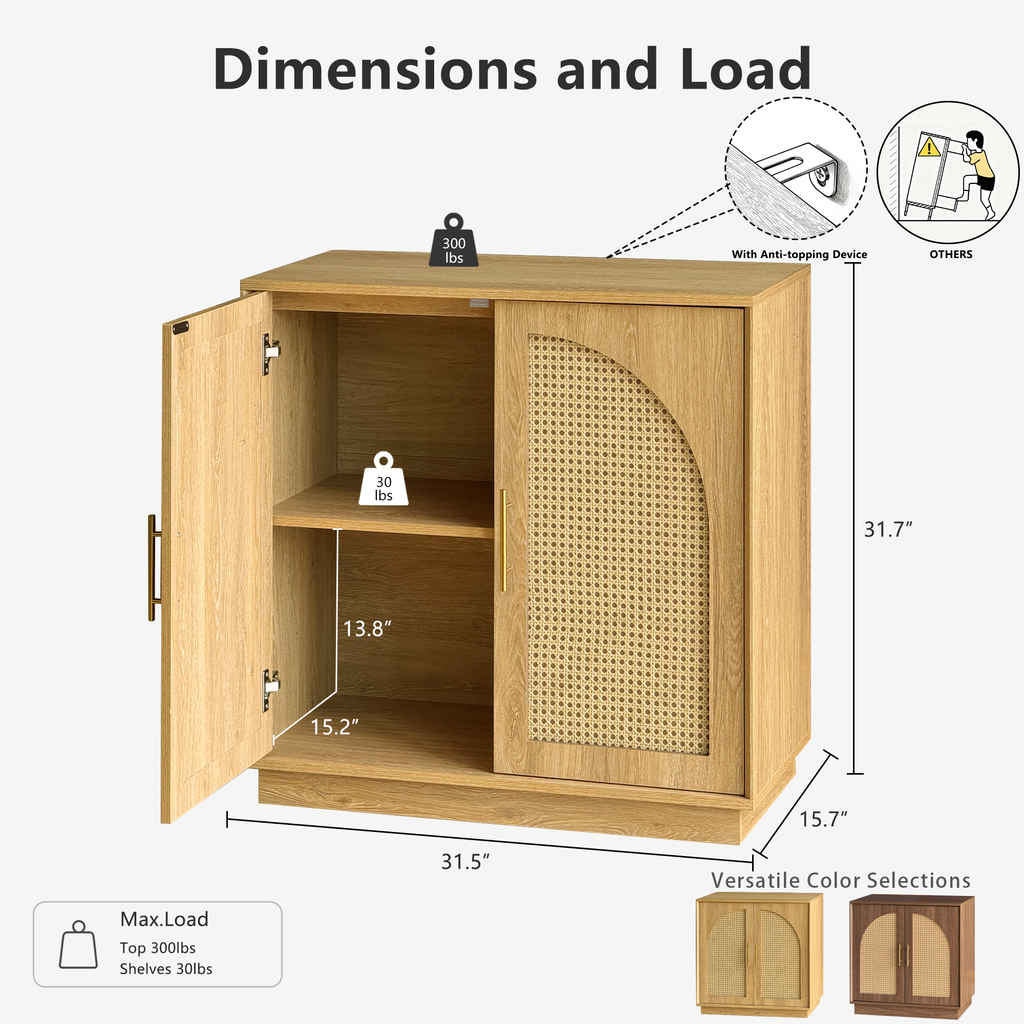 Rattan Sideboard - Oak Natural for Dining Room & Living Room