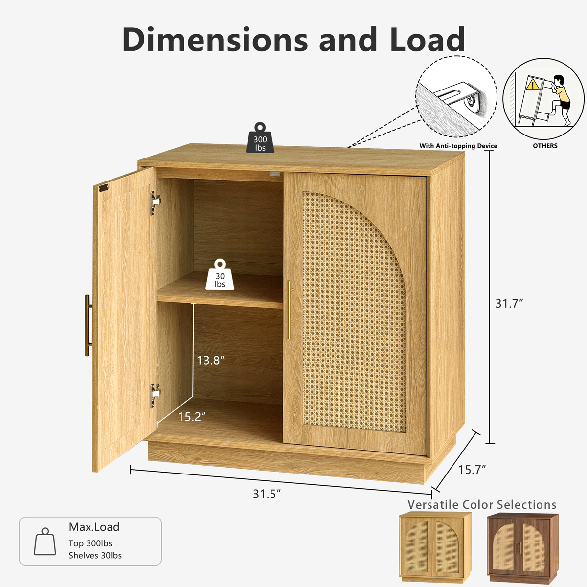 Rattan Sideboard - Oak Natural for Dining Room & Living Room