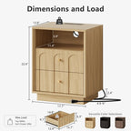 Mid-Century Oak Wood Arch Nightstand with Drawers