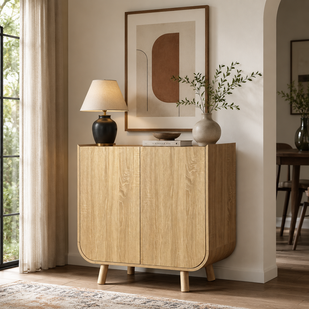 Wetalus 33.2" Mid Century Modern Sideboard Buffet Cabinet with U-Shape Design, OAK