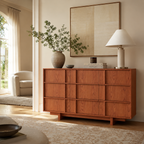 Wetalus 55.1" Mid Century Modern 9 Drawer Dresser, Skeleton Line,Cherry