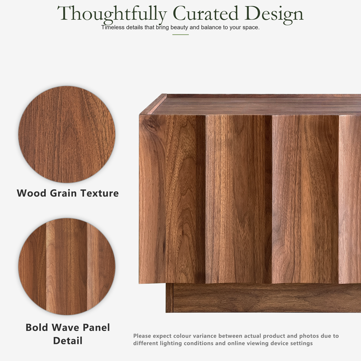 Wetalus Mid Century Modern Square Coffee Table with Storage, Wave Design,Walnut