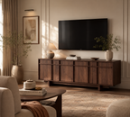 Wetalus 65.6" Mid Century Modern TV Stand with Storage, Skeletal Lines, Walnut