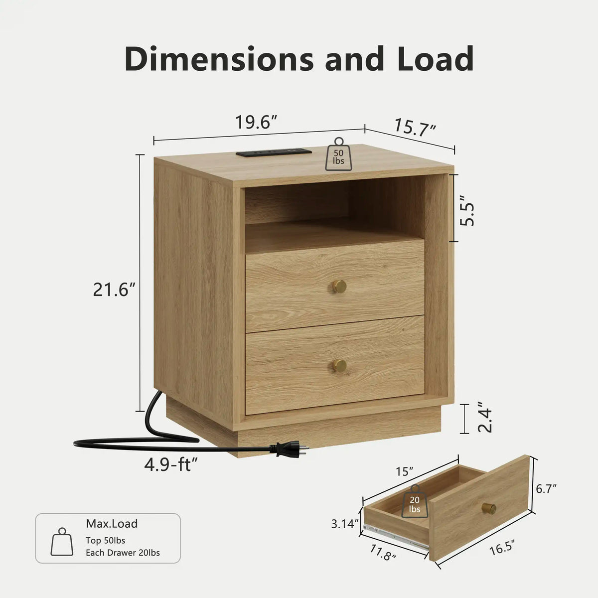 Mid-Century Modern Goak Nightstand with Beveled Edges