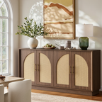 63" 4 Rattan Sideboard - Walnut Natural for Dining Room & Living Room