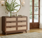Walnut Rattan 6 Drawer dresser – Boho chic dresser