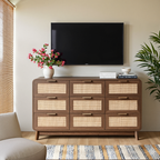 Walnut Rattan 9 Drawer dresser – Boho chic dresser