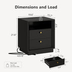 Mid-Century Modern Black Wood Nightstand with Beveled Set 2