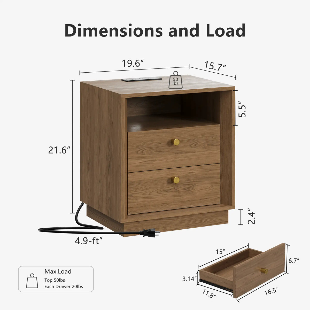 Mid-Century Modern Walnut Wood Nightstand with Beveled set 2