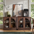 Wetalus 31.5" Sideboard Buffet Cabinet with Arched Glass Doors, Adjustable Divider set 2, Walnut