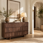 Wetalus 55.1" Mid Century Modern 9 Drawer Dresser, Skeleton Line,Walnut