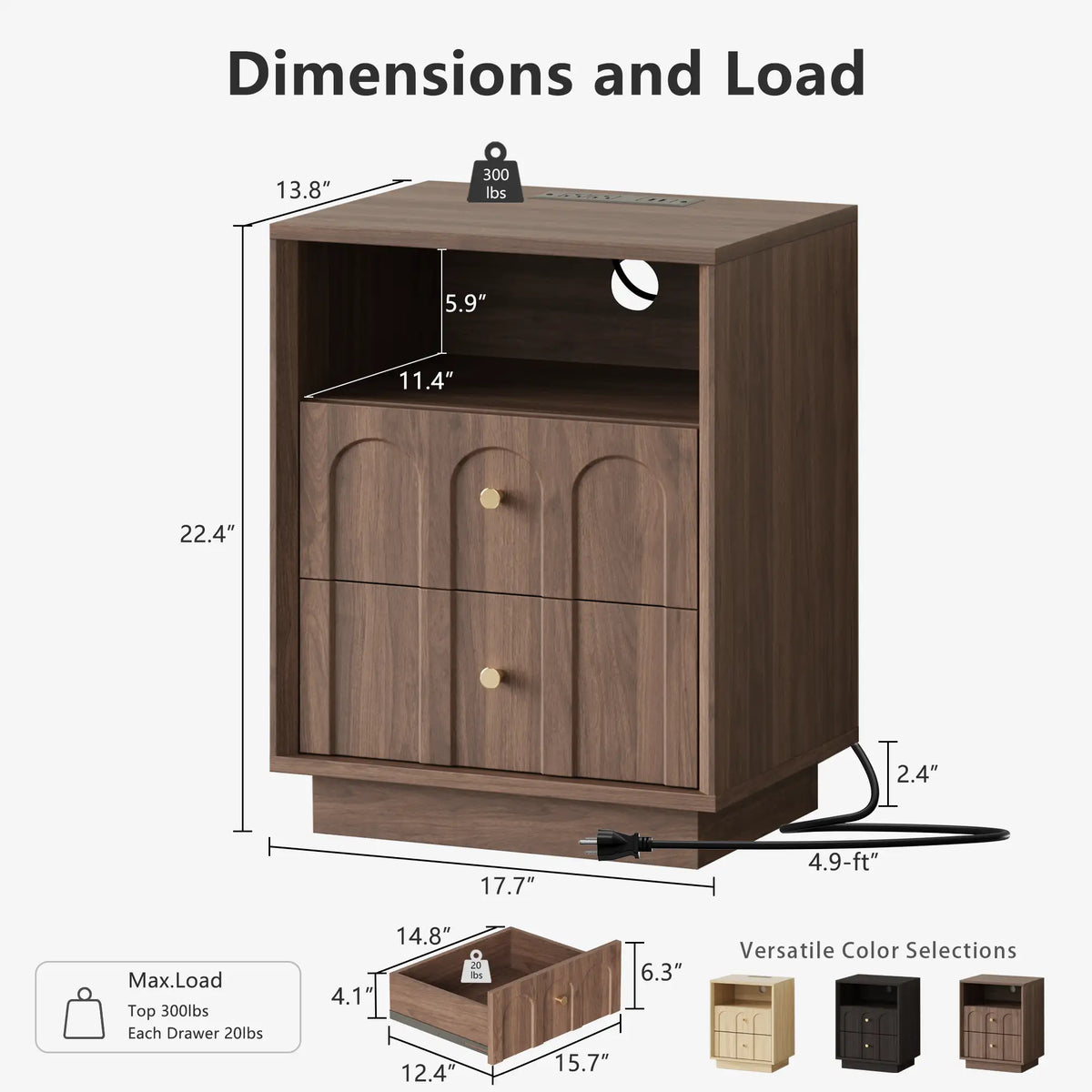 Mid-Century Walnut Nightstand with Arch Design Set 2
