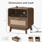 Walnut Rattan Nightstands, 2-Pack – Boho Bedside Tables with Drawer