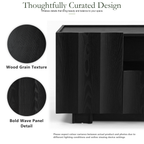 Wetalus 61" Mid Century Modern TV Stand, Adjustable Shelves, Wave Design, Black
