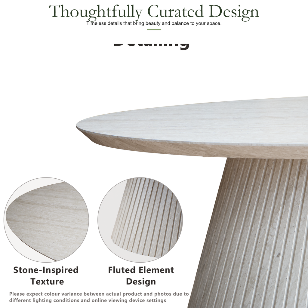 Wetalus 47.2" Mid Century Modern Oval Coffee Table with Faux Stone Veneer, Fluted Base,Stone