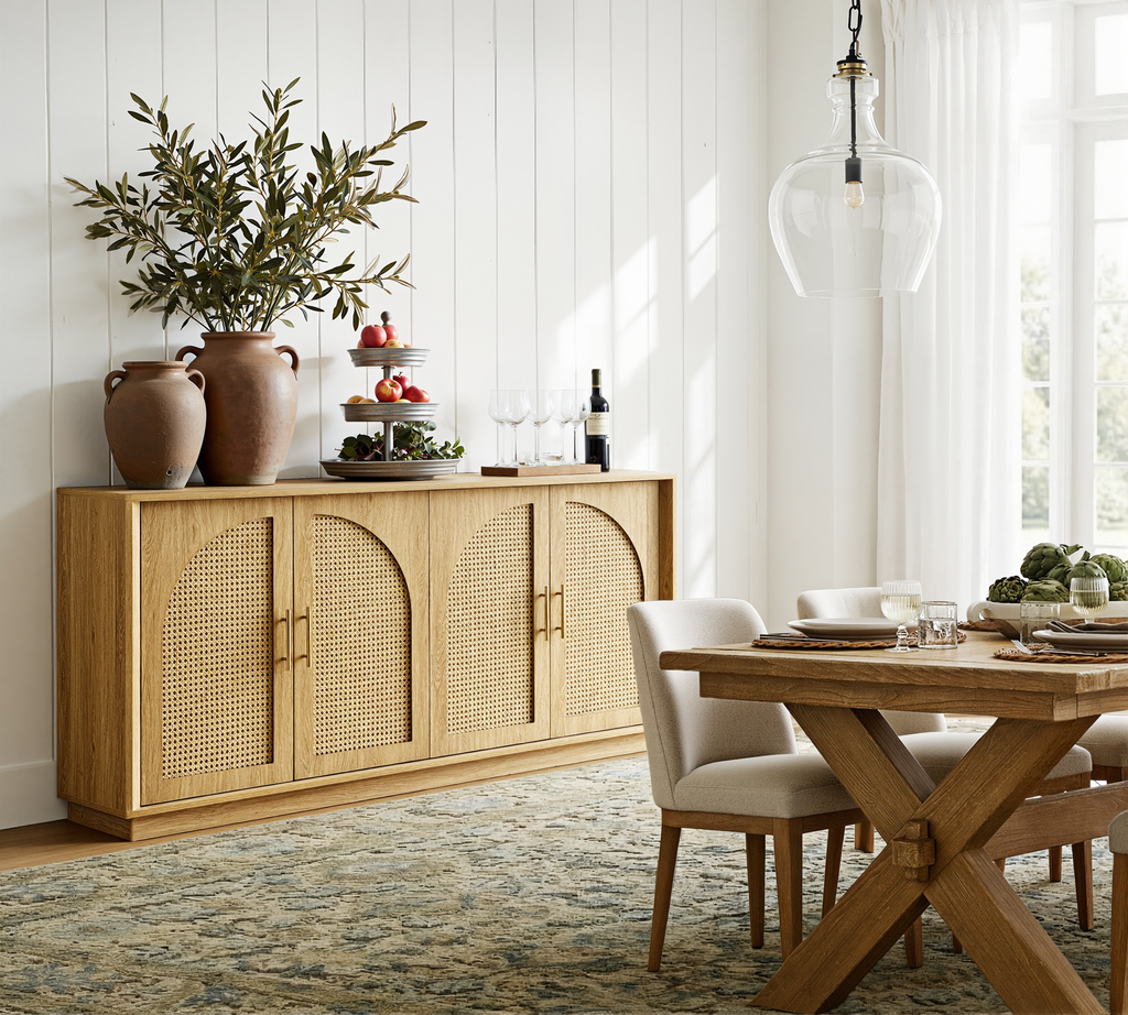 63" 4 Rattan Sideboard - Oak Natural for Dining Room & Living Room